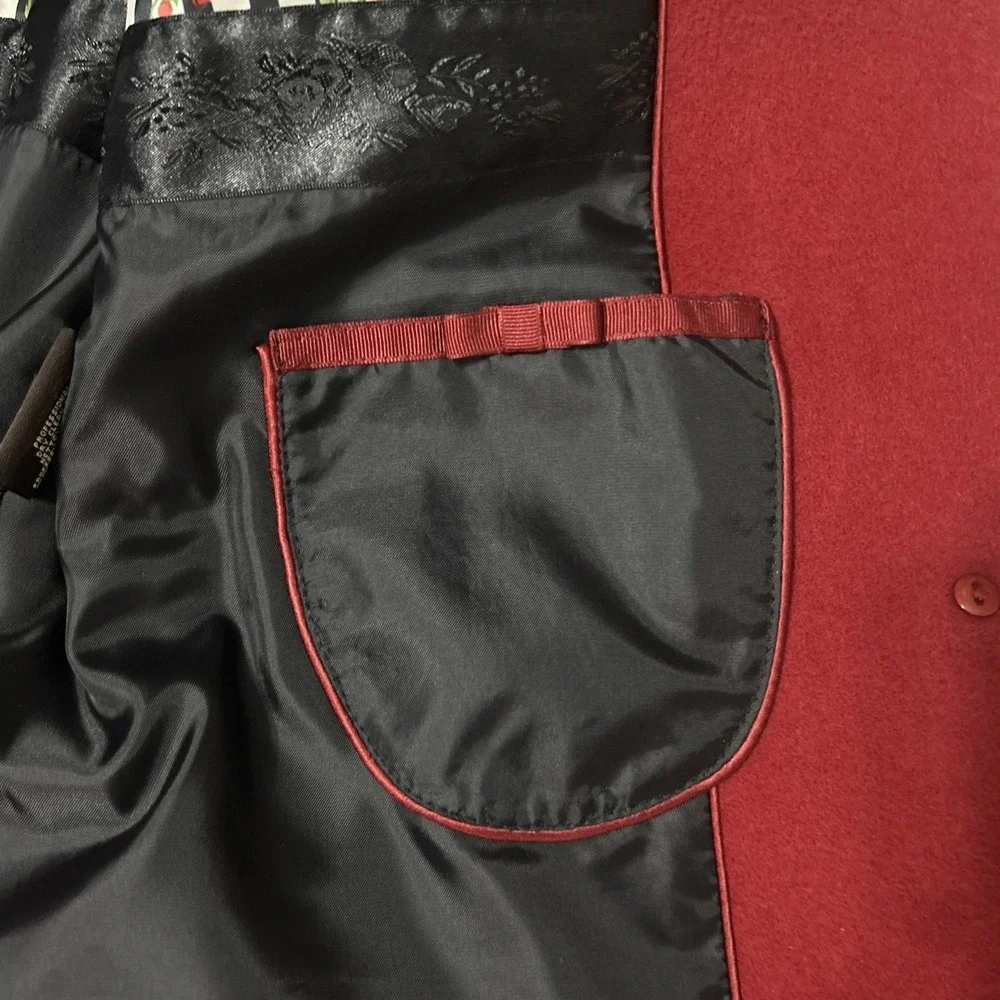 Cole Haan Angora Rabbit Hair Wool Blend Red Lined Long Coat Statement Luxury 8 - Picture 9 of 12